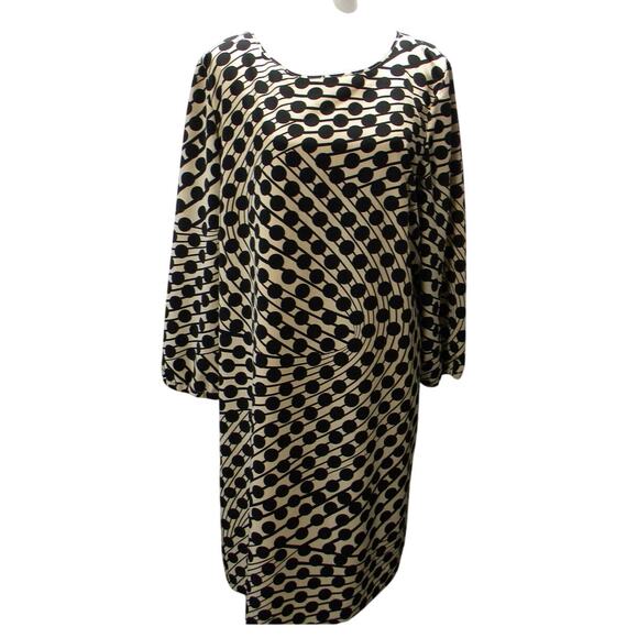 Tahari ASL Black Tan Swirl Dot Print Long Sleeve Shift Dress Size 16 Workwear - Picture 1 of 5